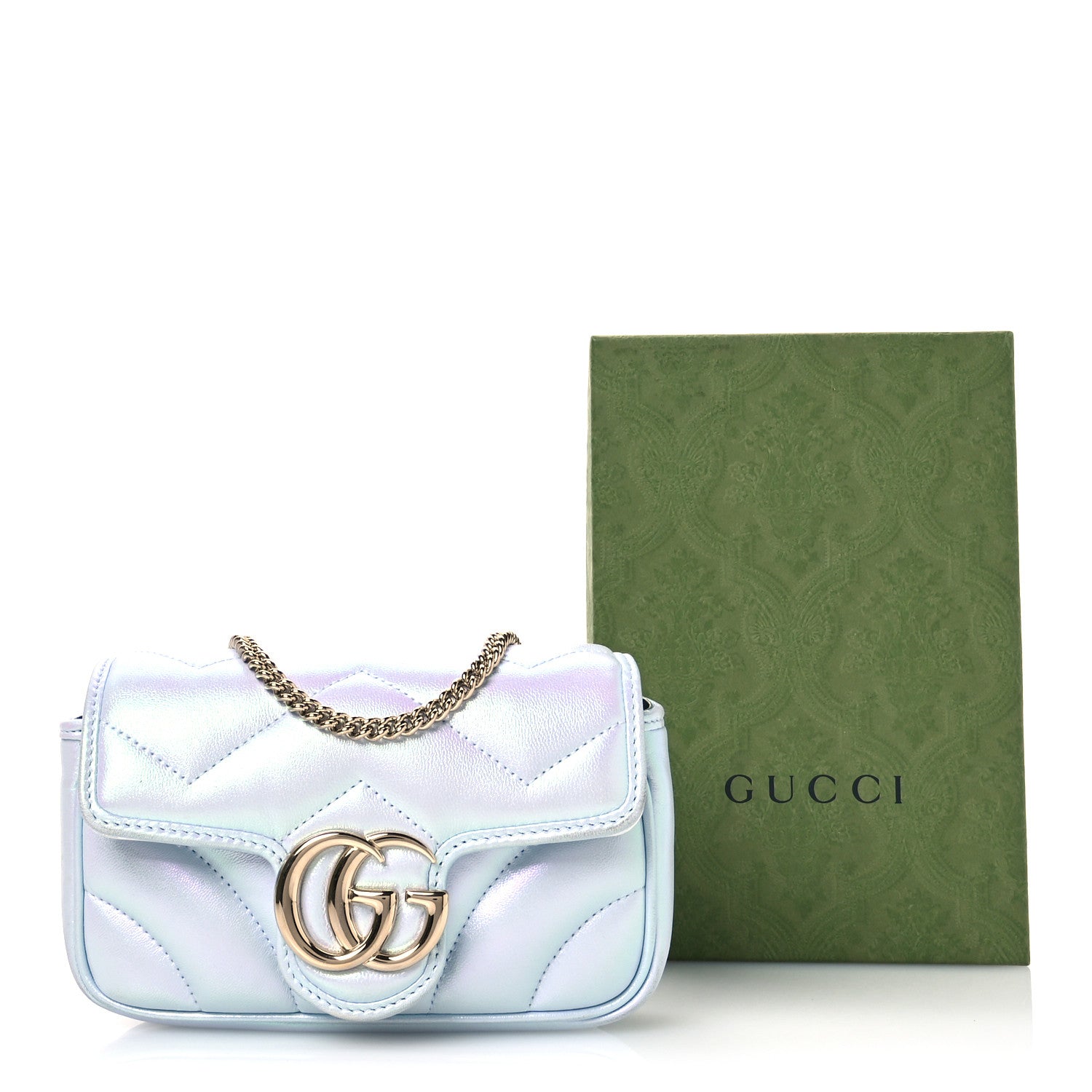 Gucci Iridescent Nappa Chevron Matelasse Small GG Marmont Shoulder Bag Iridescent Snow Light Blue 11 of 11