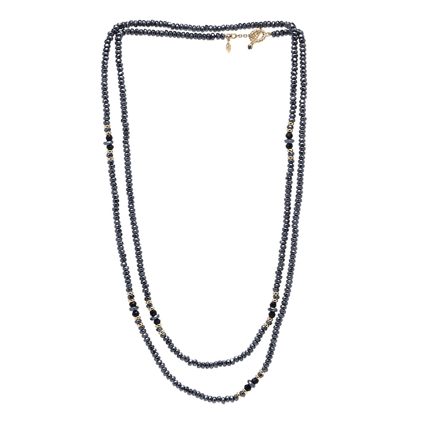 18K Yellow Gold Hematine Black Onyx Cable Berries Tweejoux Necklace 36"
