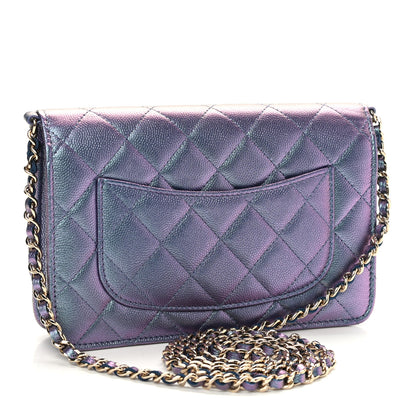 Chanel Iridescent Caviar Quilted Wallet On Chain WOC Dark Blue 3 of 12