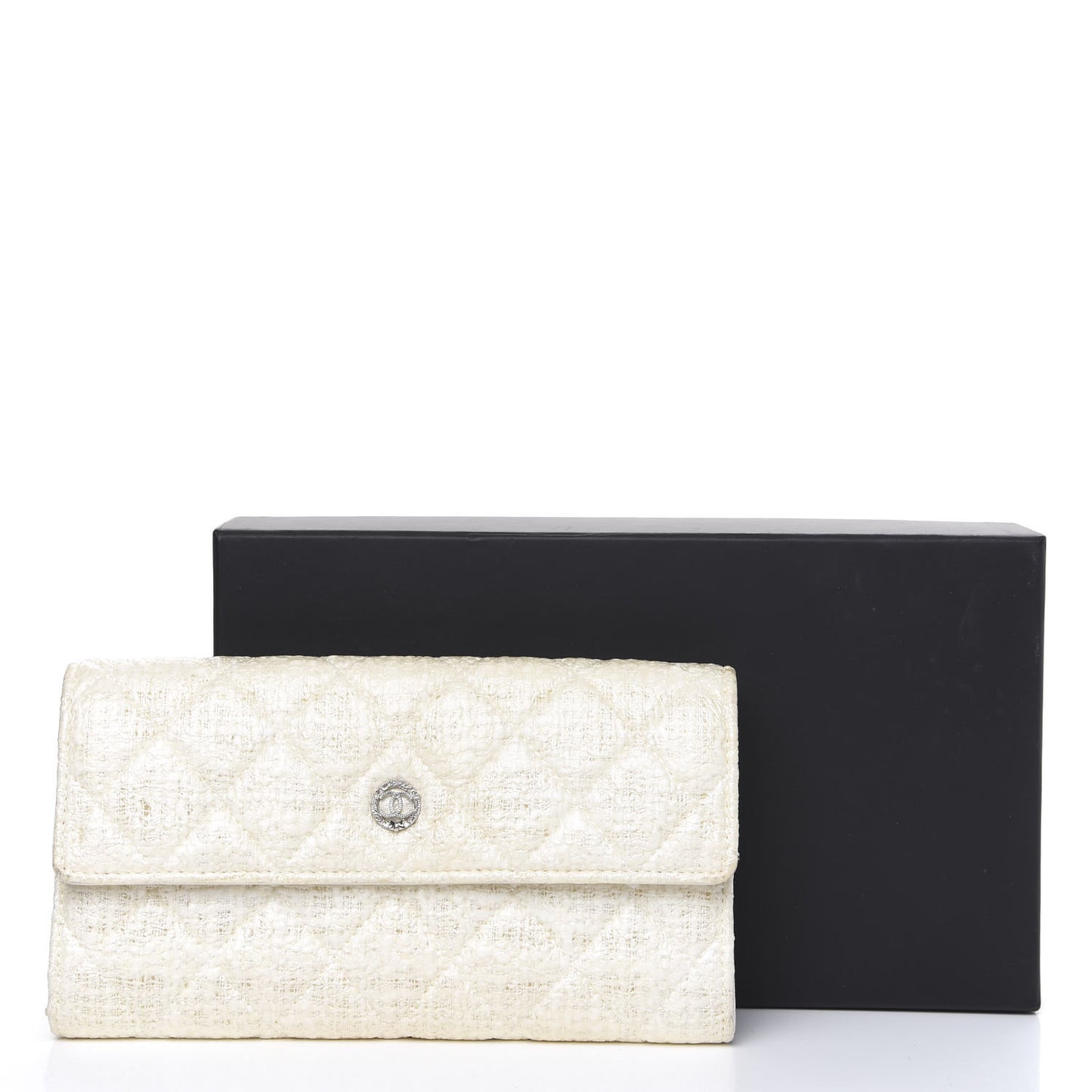 Tweed Quilted Zip Flap Wallet White