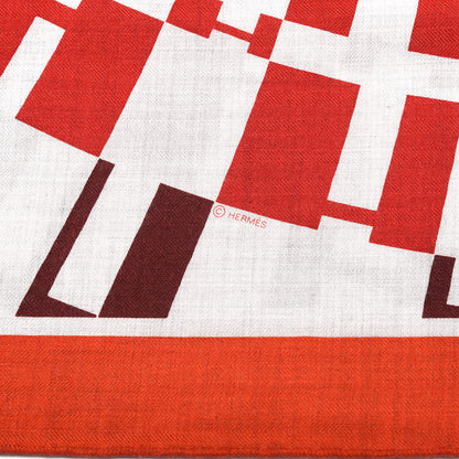 Hermes Cashmere Silk Op'H Shawl 140 Gris Chine Rouge H 5 of 5