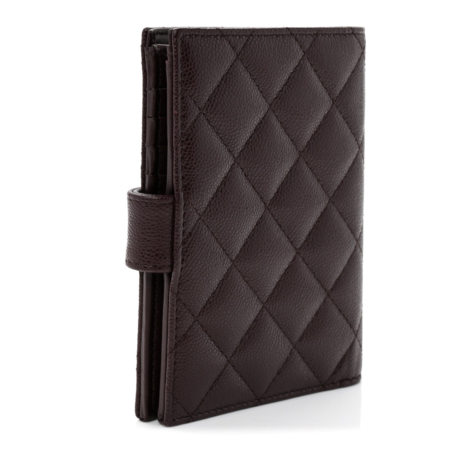 Caviar Quilted Passport Holder Dark Brown