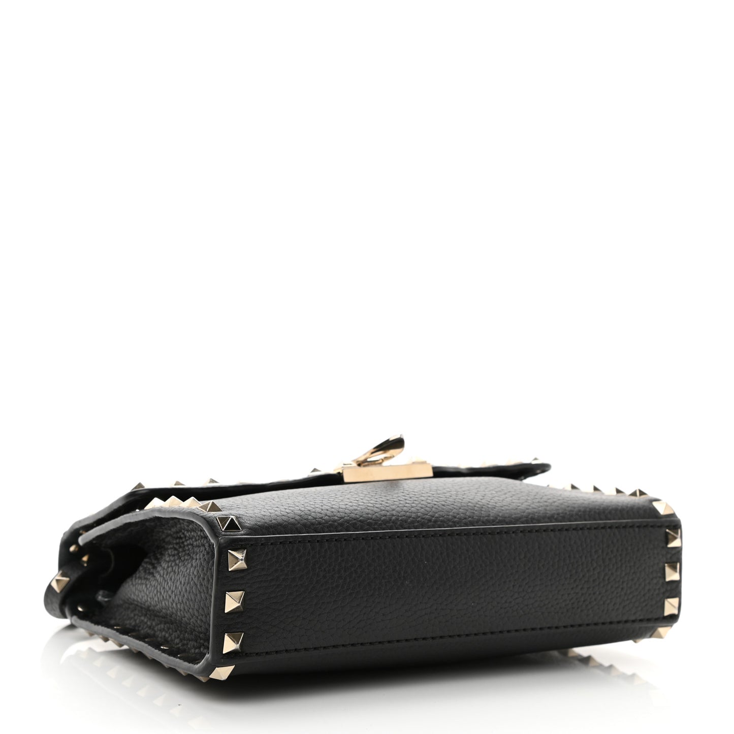 Pebbled Calfskin Medium Rockstud Flip Lock Crossbody Bag Black