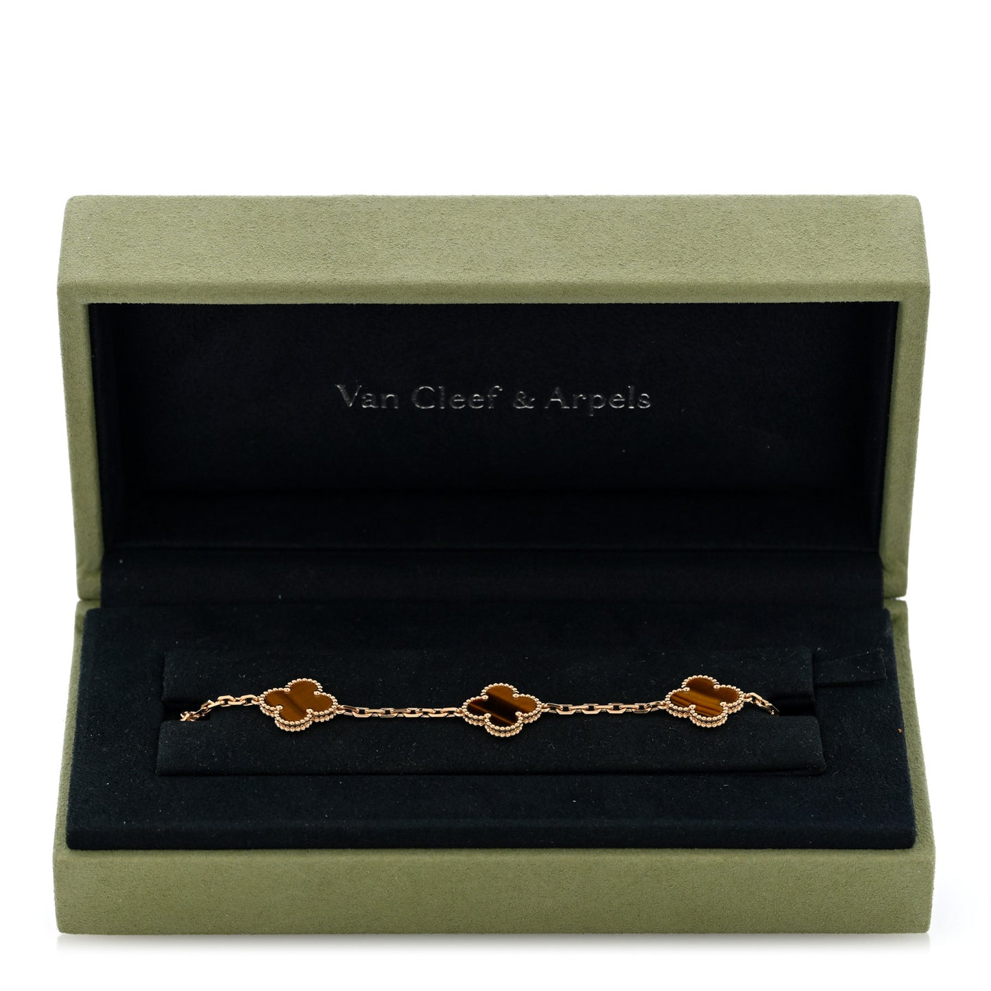 18K Yellow Gold Tiger Eye 5 Motifs Vintage Alhambra Bracelet