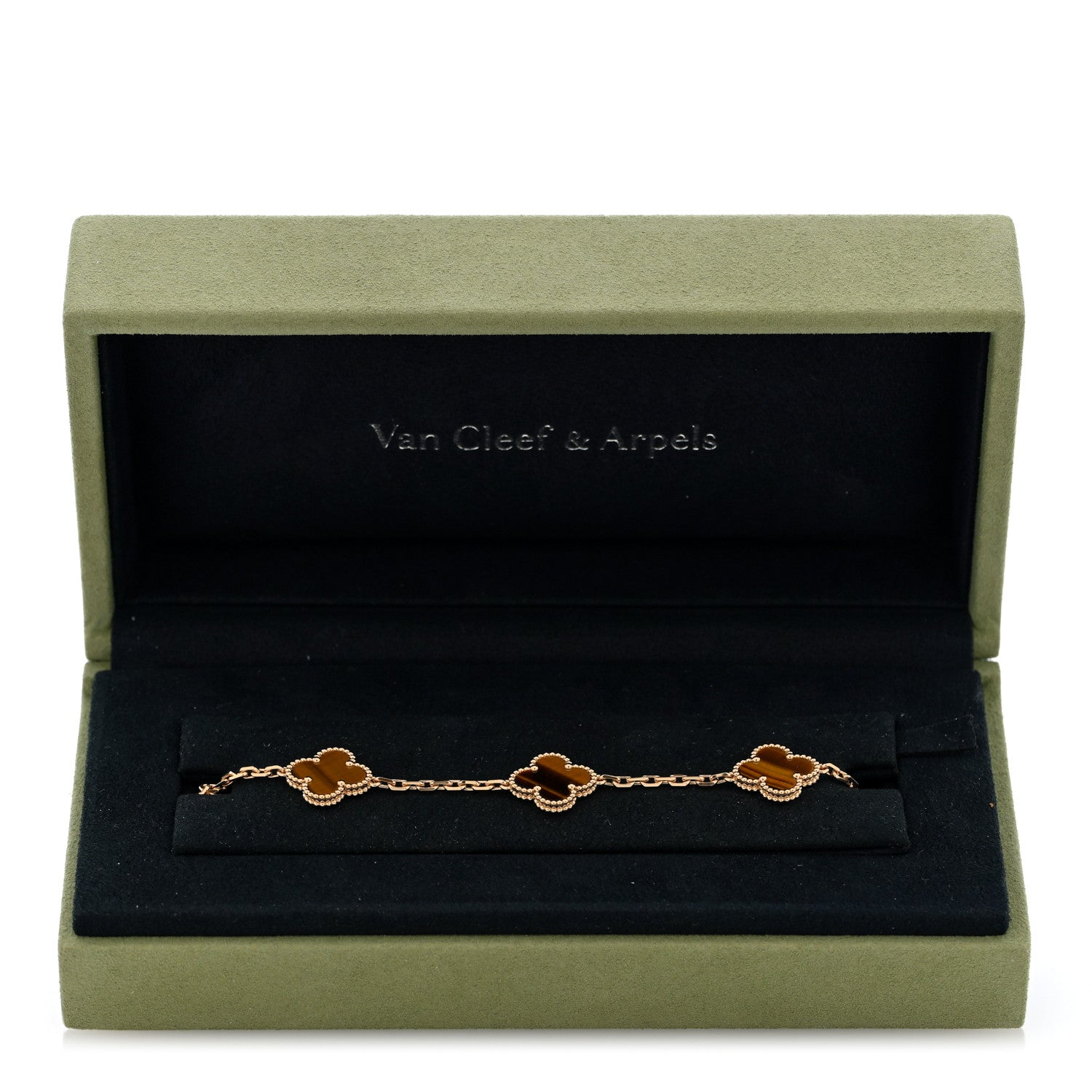 Van Cleef & Arpels 18K Yellow Gold Tiger Eye 5 Motifs Vintage Alhambra Bracelet 4 of 4