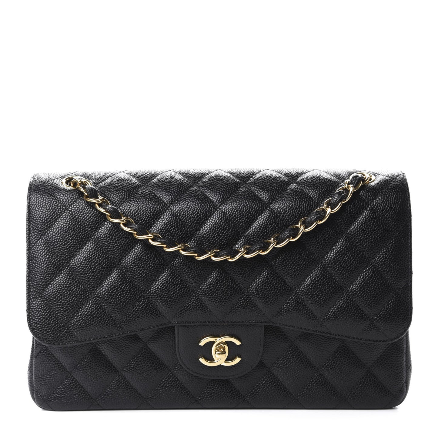 Caviar Quilted Jumbo Double Flap Black