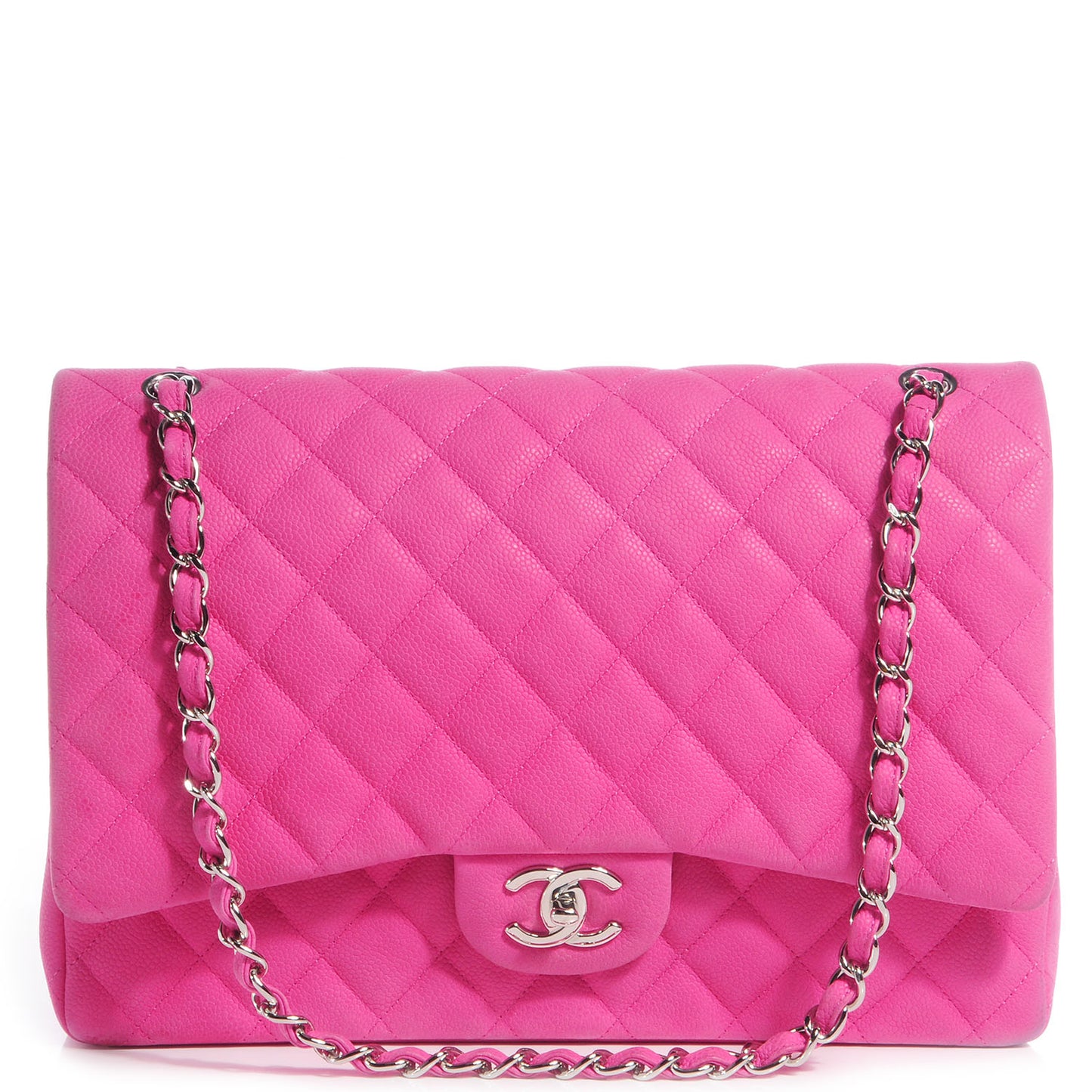 Iridescent Caviar Maxi Double Flap Hot Pink