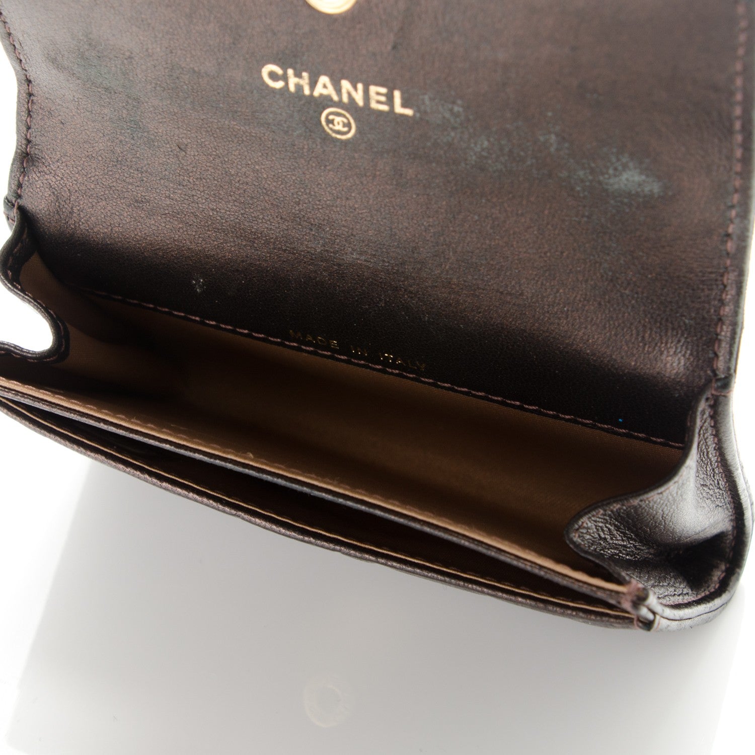 Chanel Metallic Lambskin Camellia Embossed Card Holder Brown 5 of 9