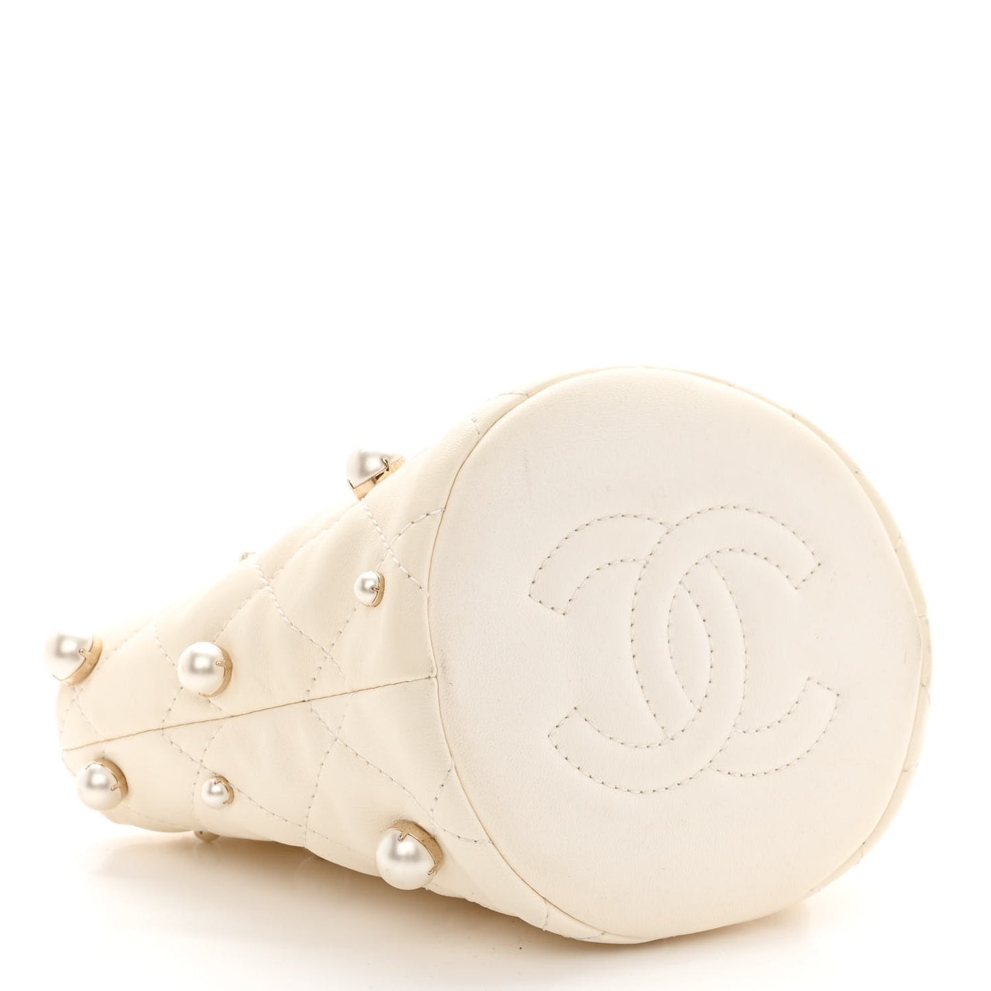 Lambskin Quilted Pearl Mini About Pearls Drawstring Bag White