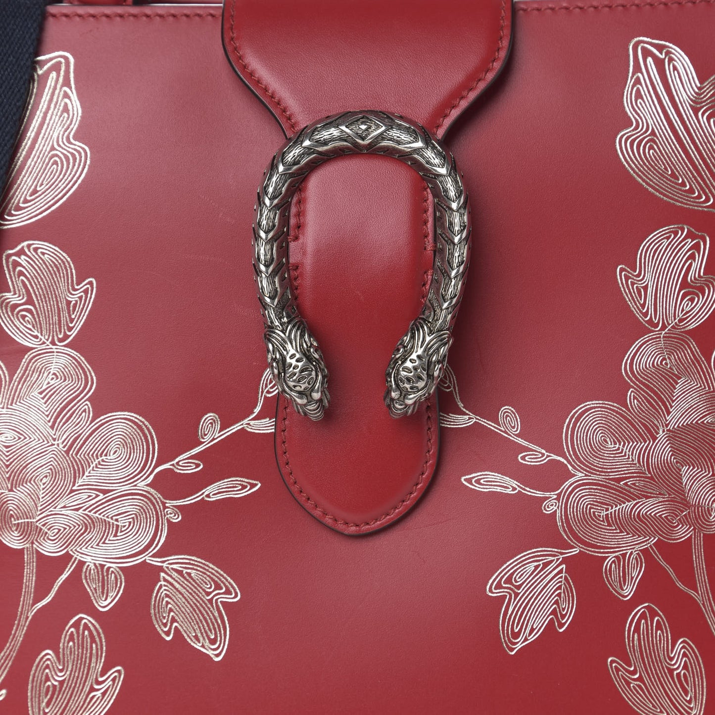 Calfskin Web Chinese New Year Medium Dionysus Tote Bag Hibiscus Red
