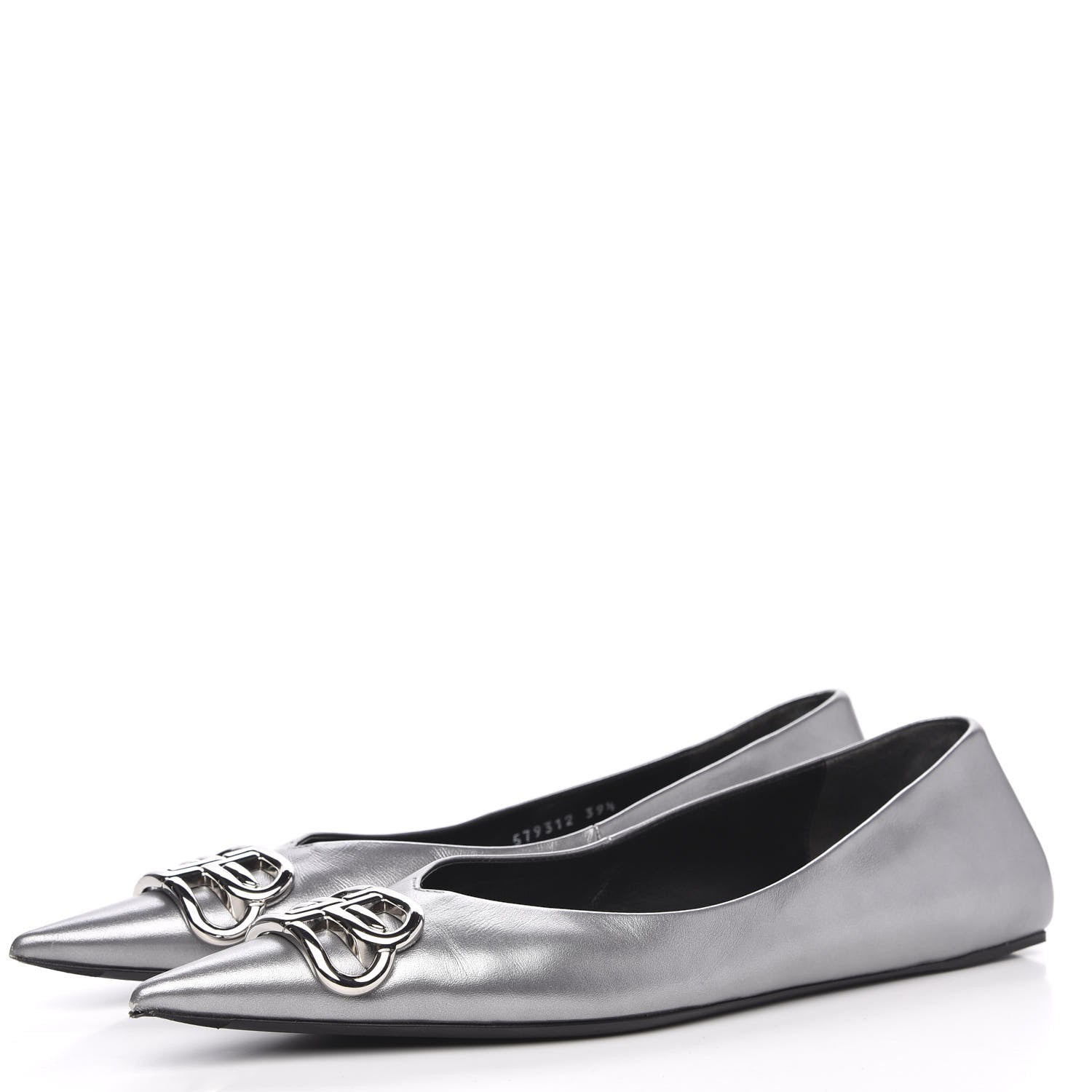 Balenciaga Metallic Calfskin BB Knife Pointy Toe Ballerina Flats 39.5 Silver Hardware 3 of 9