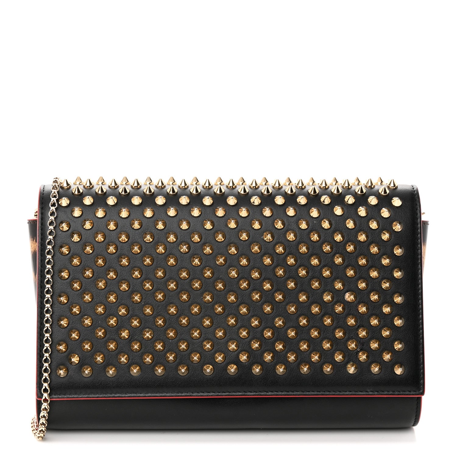 Christian Louboutin Calfskin Patent Leopard Spikes Paloma Clutch Black 1 of 20