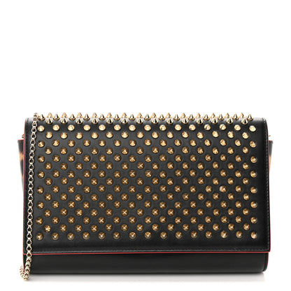 Christian Louboutin Calfskin Patent Leopard Spikes Paloma Clutch Black 1 of 20