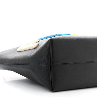 Fendi Vitello Elite Shearling Block Letter Small Roll Tote Black 7 of 10