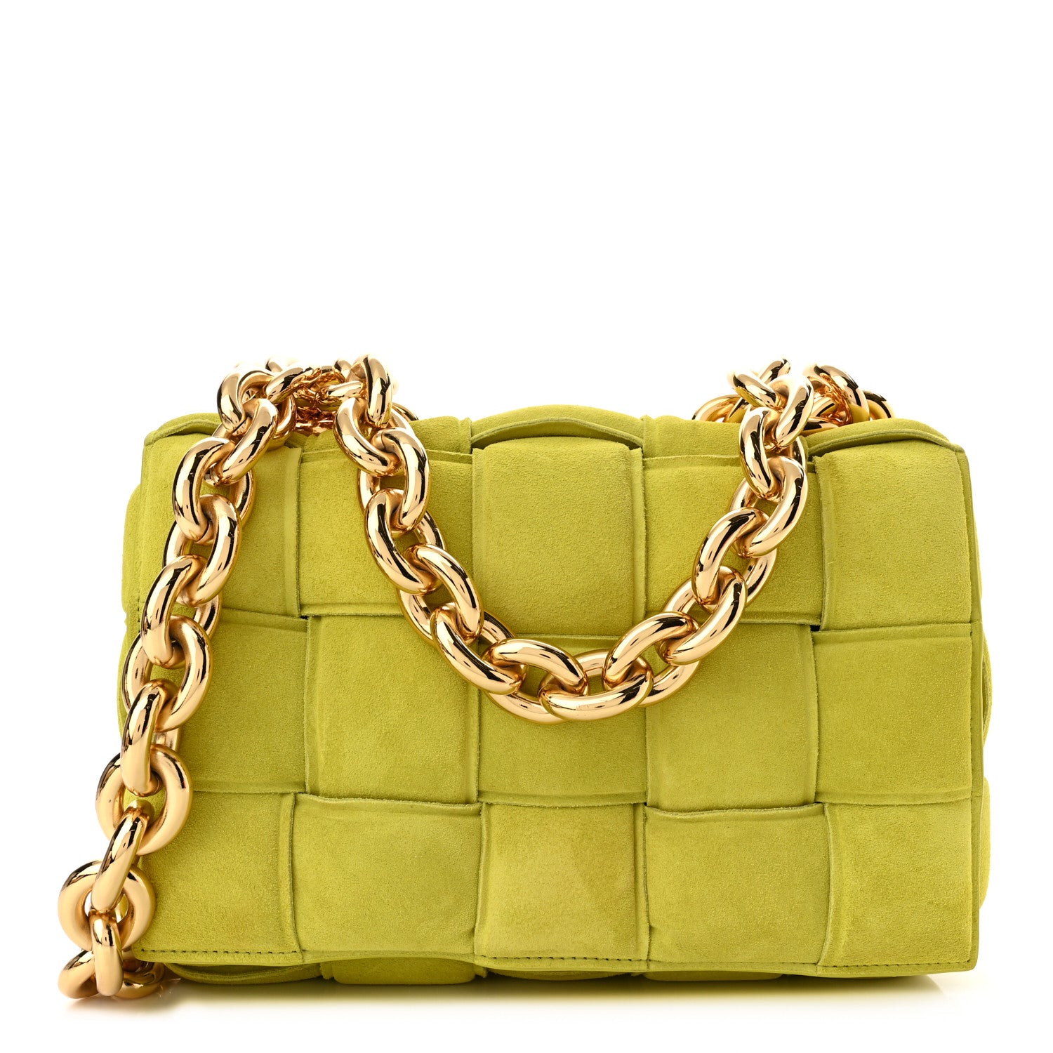 Bottega Veneta Suede Maxi Intrecciato Padded Chain Cassette Crossbody Bag Kiwi 1 of 10