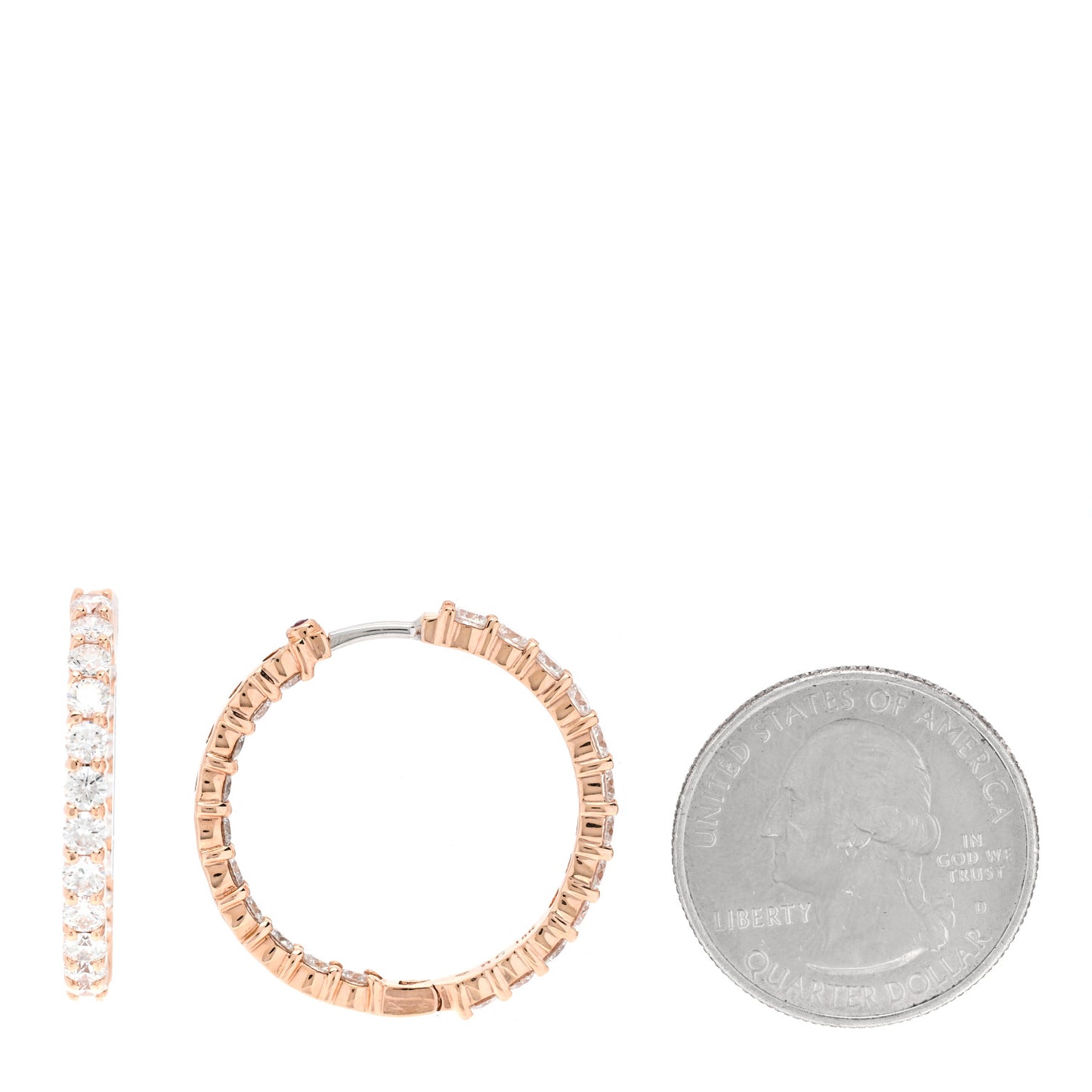 18K Rose Gold Diamond 2.96ctw Inside Outside Hoop Earrings