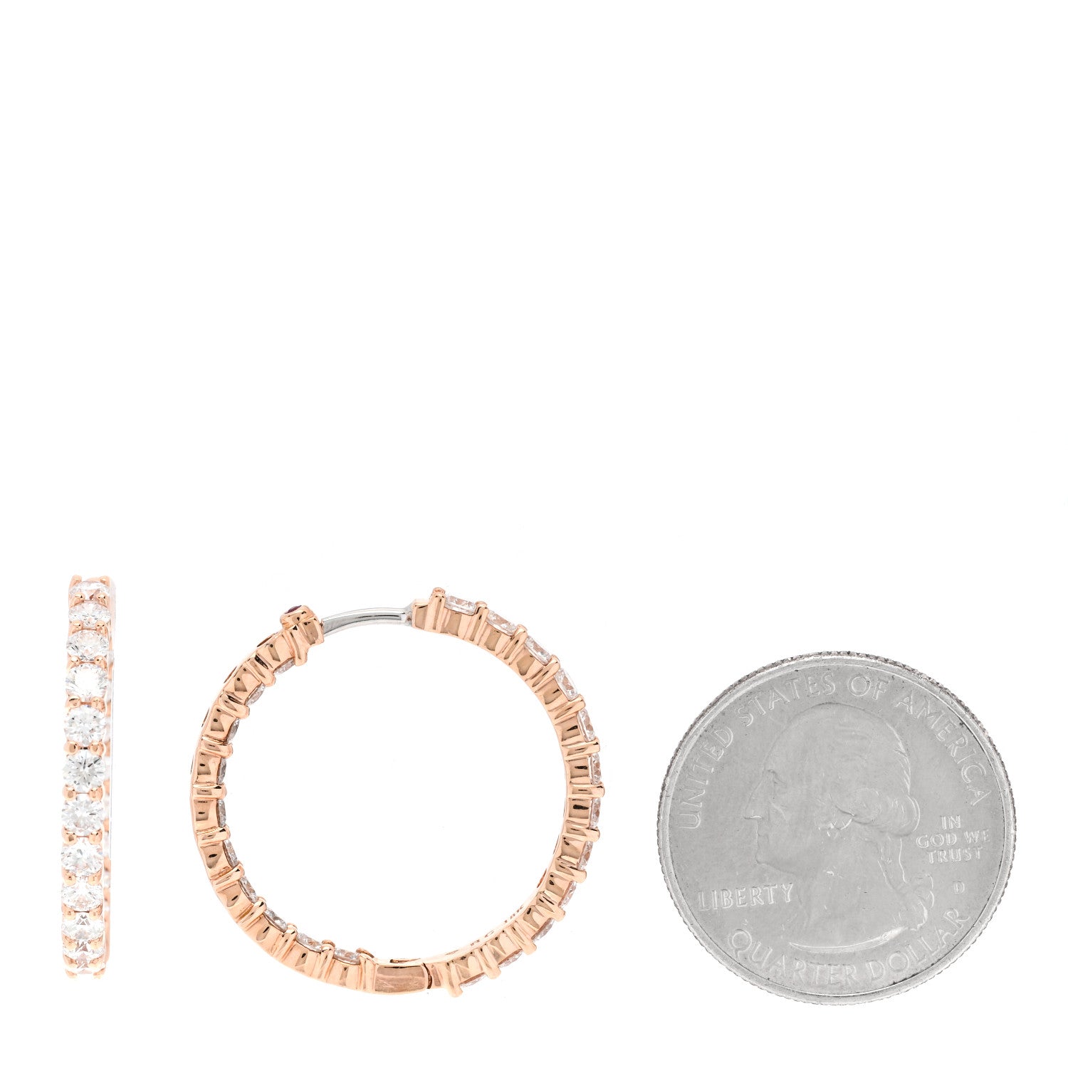 Roberto Coin 18K Rose Gold Diamond 2.96ctw Inside Outside Hoop Earrings 2 of 5