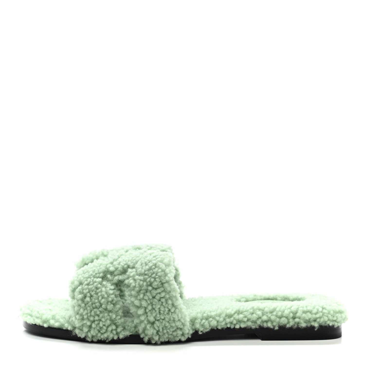 Hermes Woolskin Oran Sandals 37.5 Vert D'Eau 1 of 8