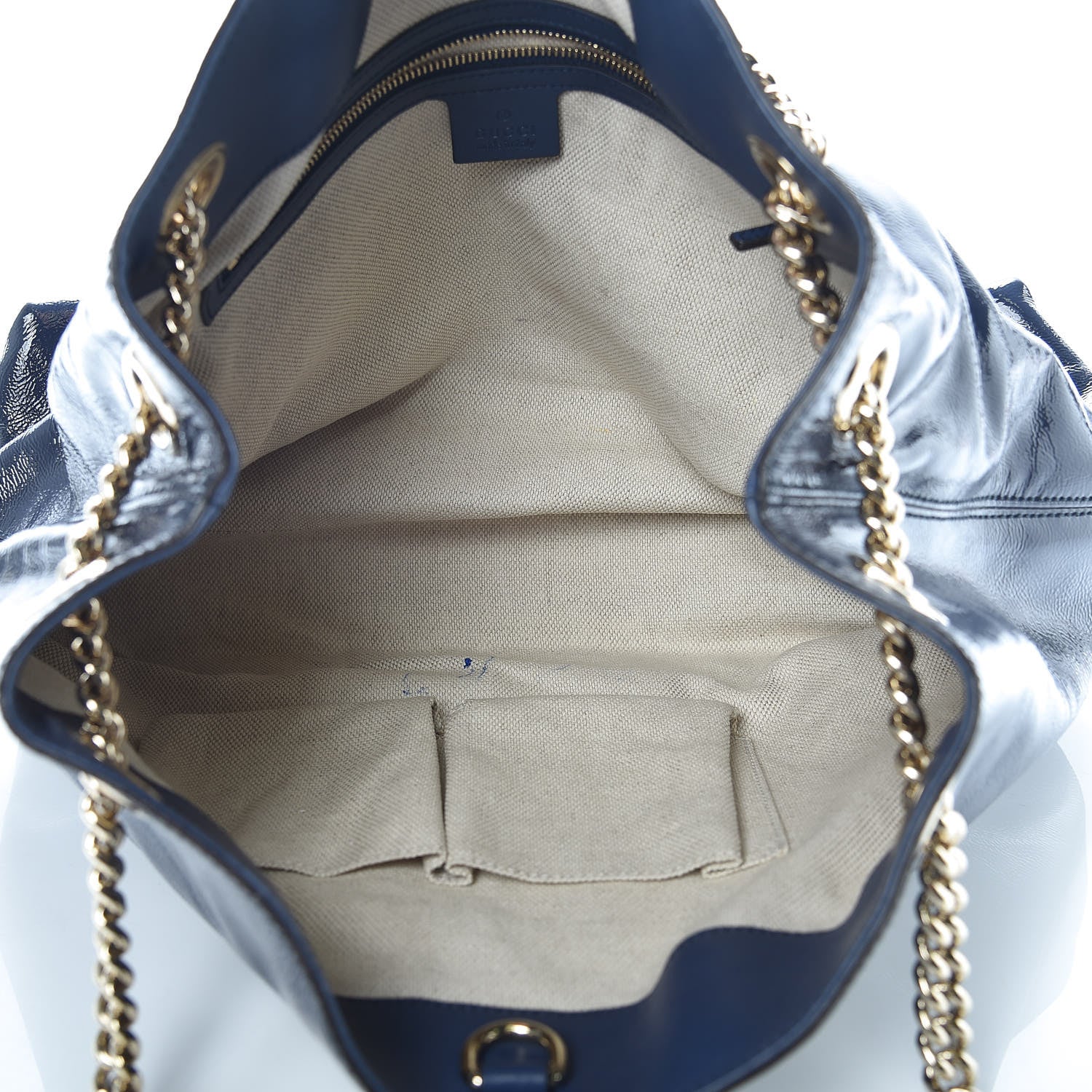 Gucci Patent Medium Soho Chain Shoulder Bag Uniform Blue 5 of 11