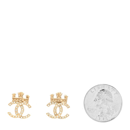 Chanel Crystal CC Crown Earrings Gold 2 of 4