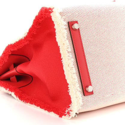 Hermes Swift Twill H Fray Fray Birkin 35 Rouge de Coeur Ecru 8 of 10