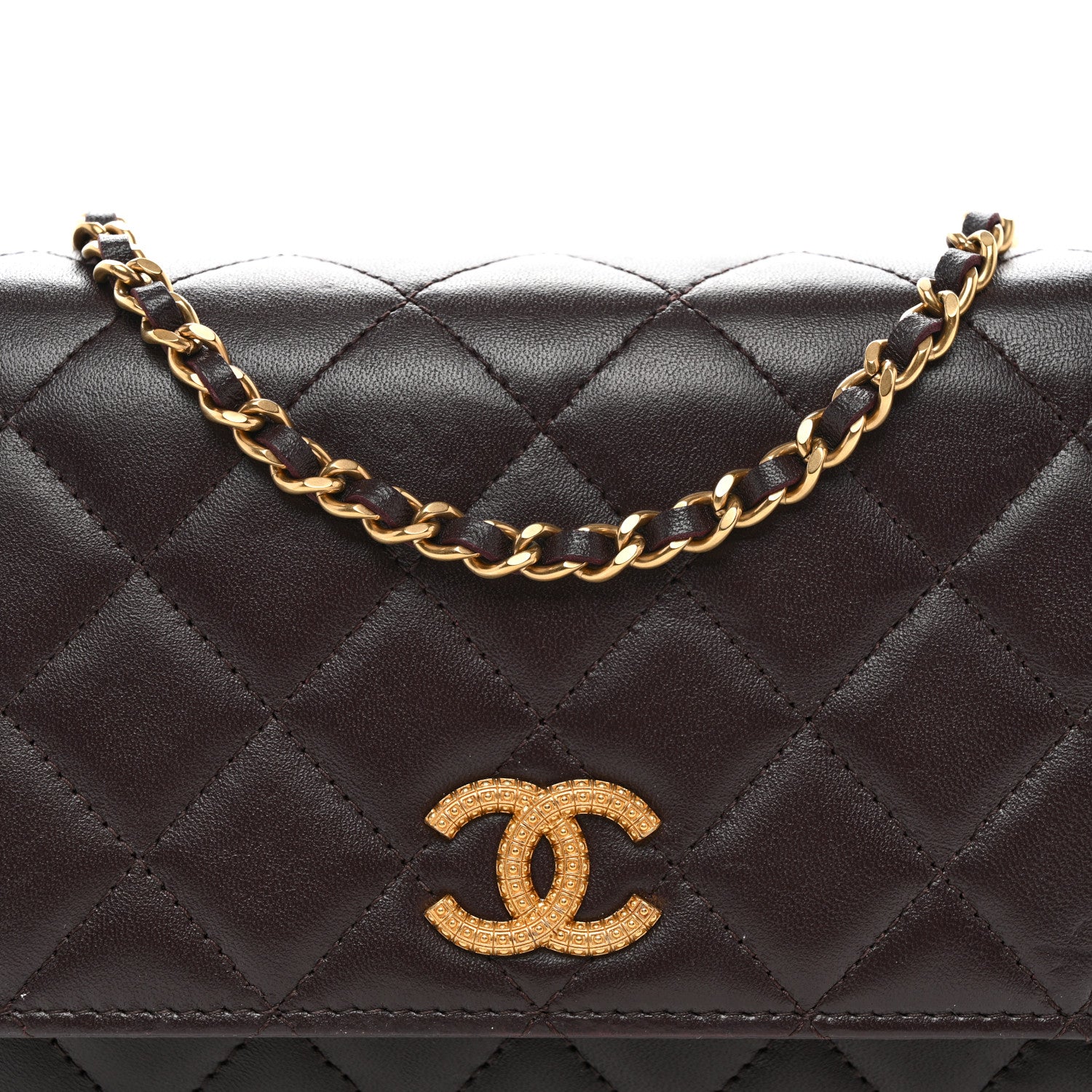 Chanel Lambskin Quilted Studded CC Wallet On Chain WOC Brown 9 of 12