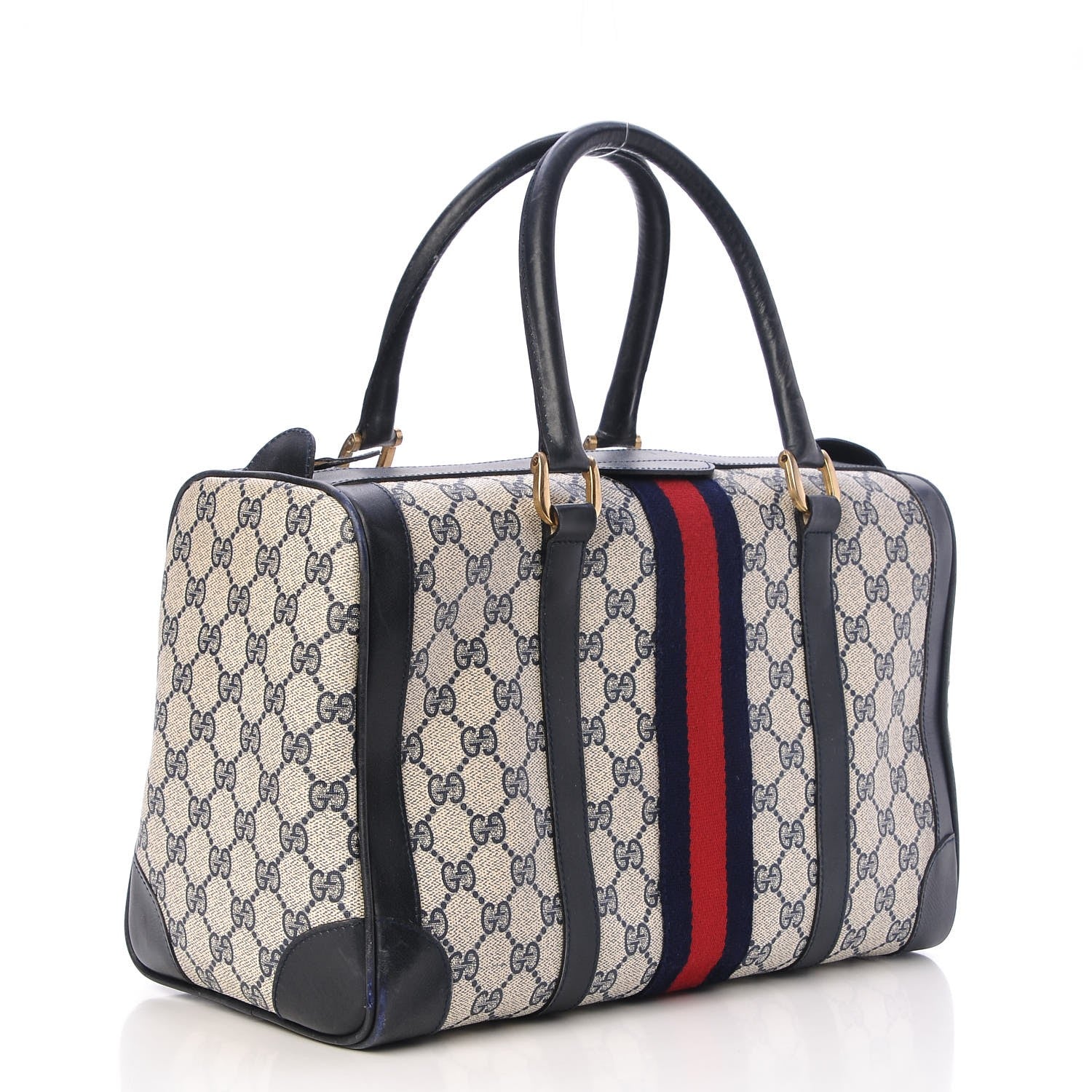 Gucci Coated Canvas Monogram Web Boston Navy 3 of 10