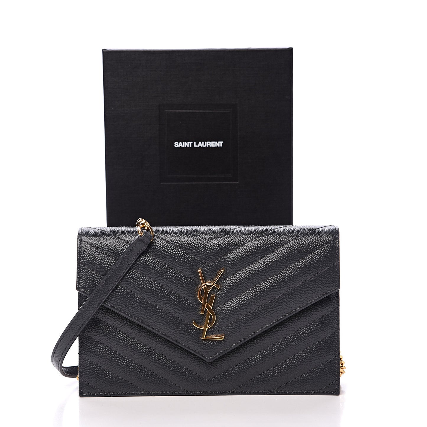 Grain De Poudre Matelasse Chevron Monogram Envelope Chain Wallet Smog