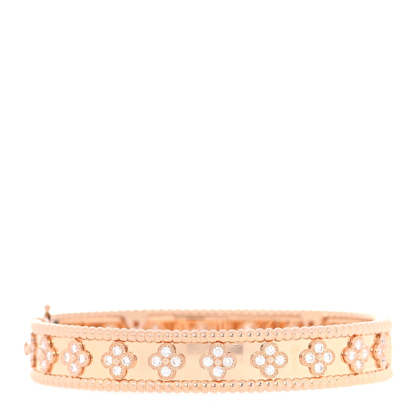 18K Rose Gold Diamond Perlee Clovers Bangle Bracelet M