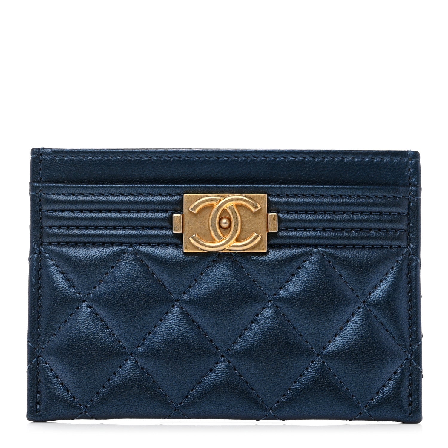 Chanel Metallic Lambskin Quilted Boy Card Holder Blue 1 of 9