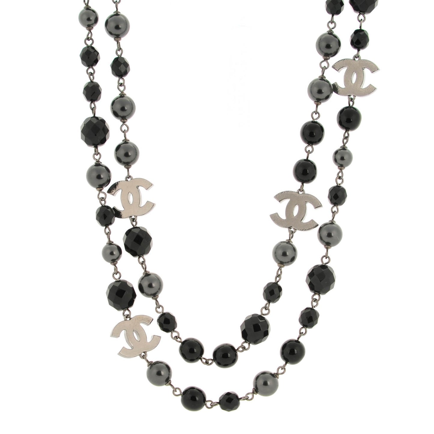 Ruthenium Beaded CC Long Necklace Black