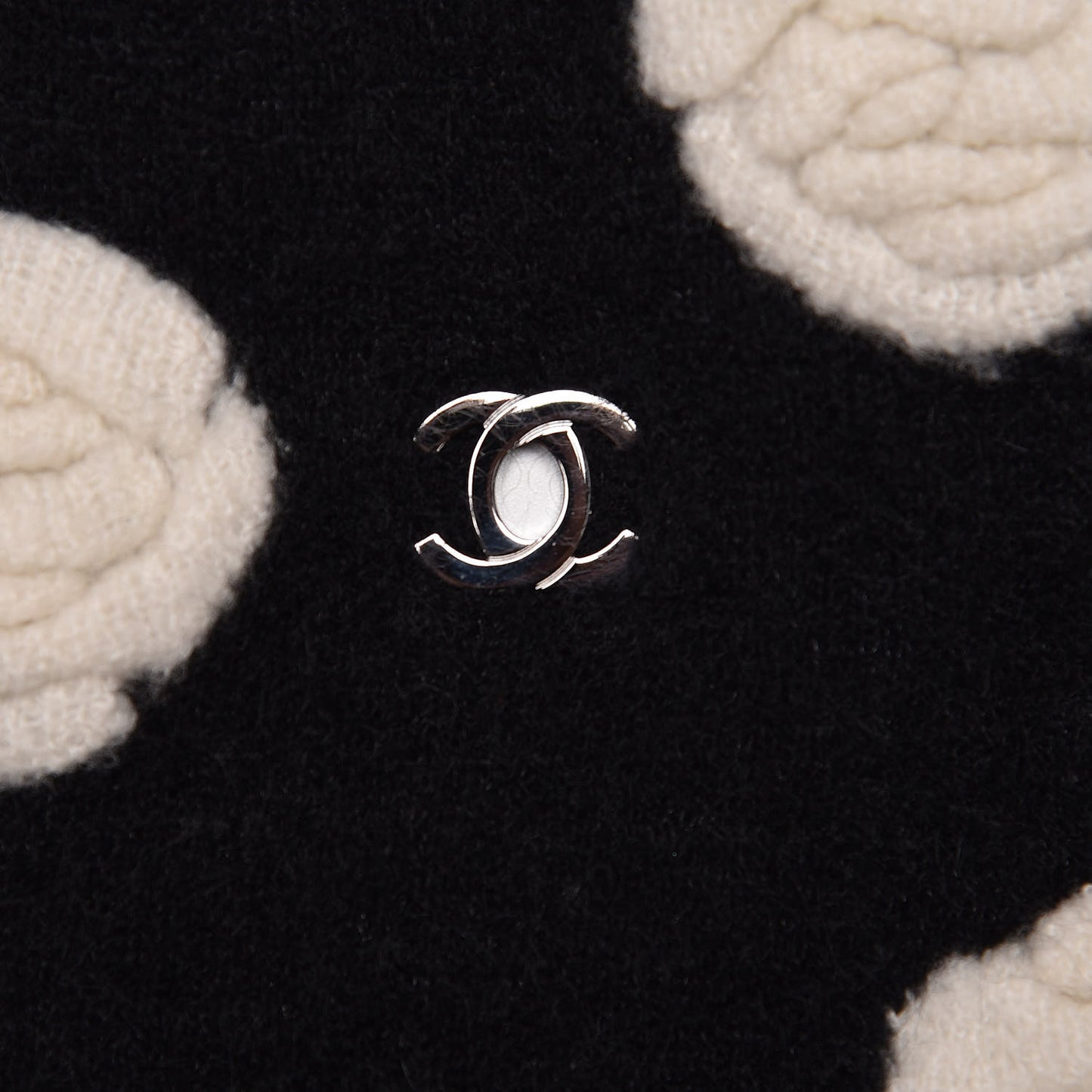 Mohair Wool Camellia CC Scarf Black White