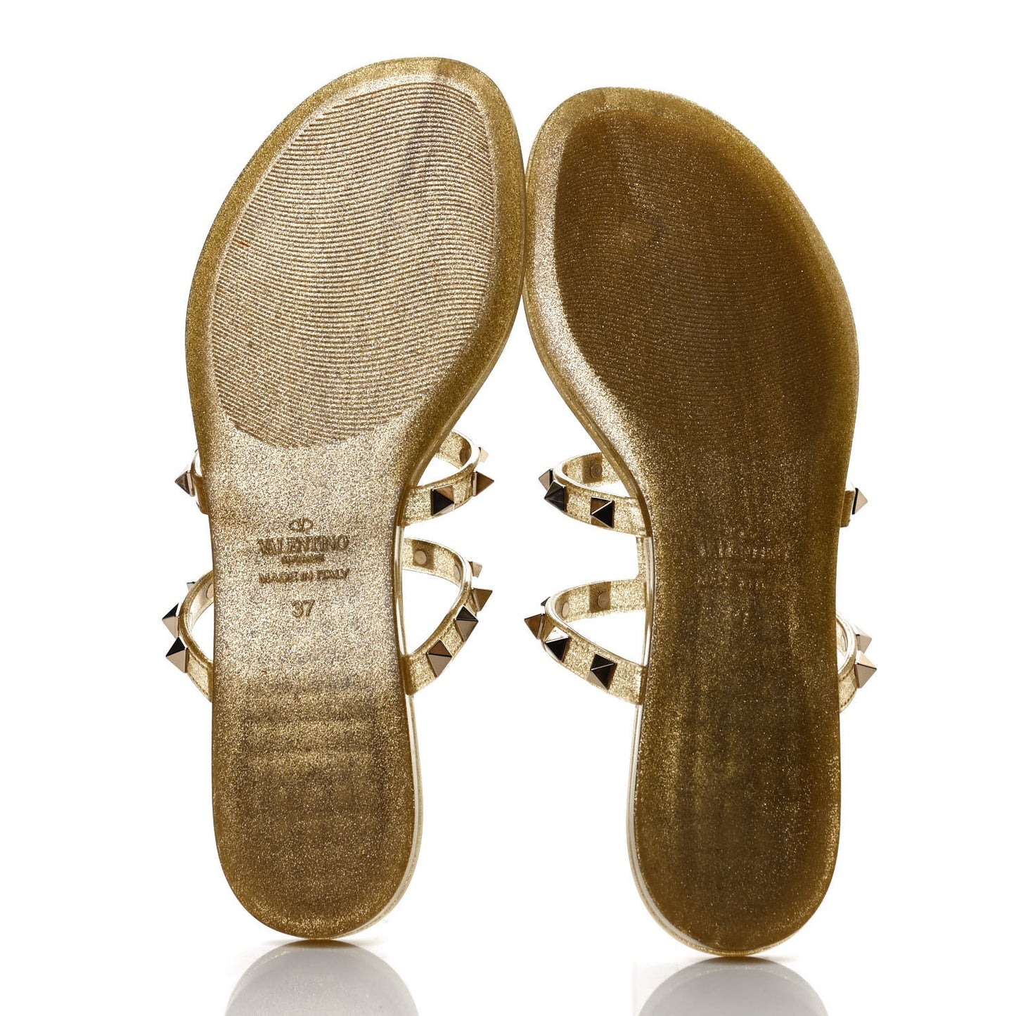 PVC Jelly Glitter Rockstud Caged Flat Thong Sandals 37 Oro