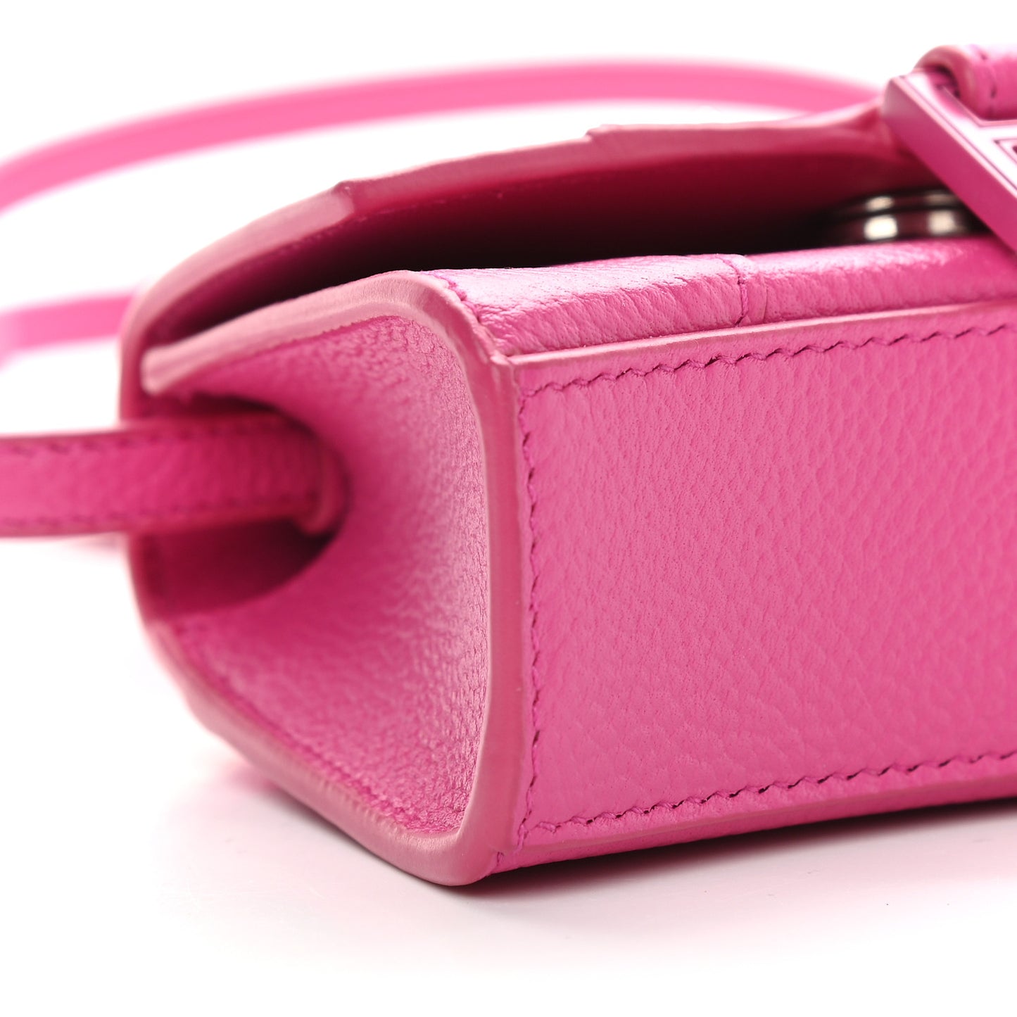 Grained Calfskin Tonal B Hourglass Top Handle Bag Mini Fuchsia