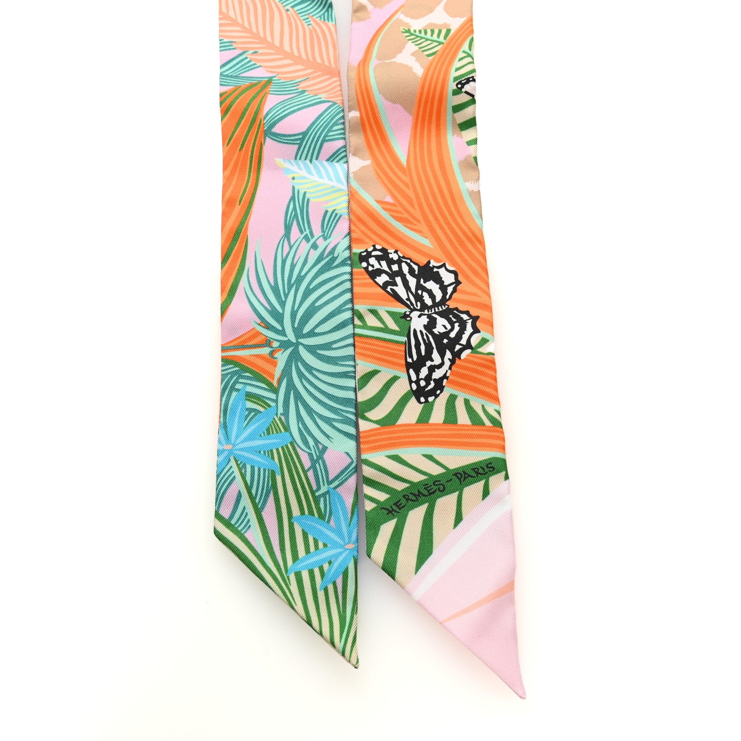 Hermes Silk Jaguar Quetzal Twilly Rose Beige Orange 3 of 4
