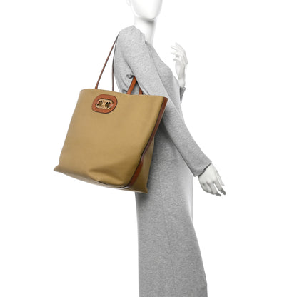 Celine Canvas Calfskin Cuir Triomphe Cabas Tote Beige Tan 2 of 9