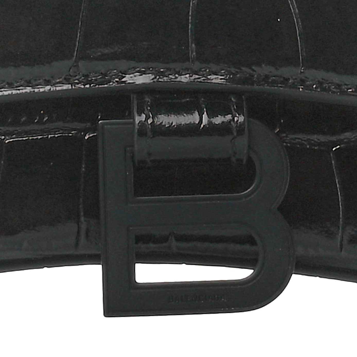 Balenciaga Shiny Calfskin Monochrome Crocodile Embossed Hourglass Top Handle Bag XS Black 8 of 10