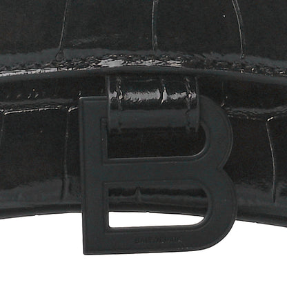 Balenciaga Shiny Calfskin Monochrome Crocodile Embossed Hourglass Top Handle Bag XS Black 8 of 10