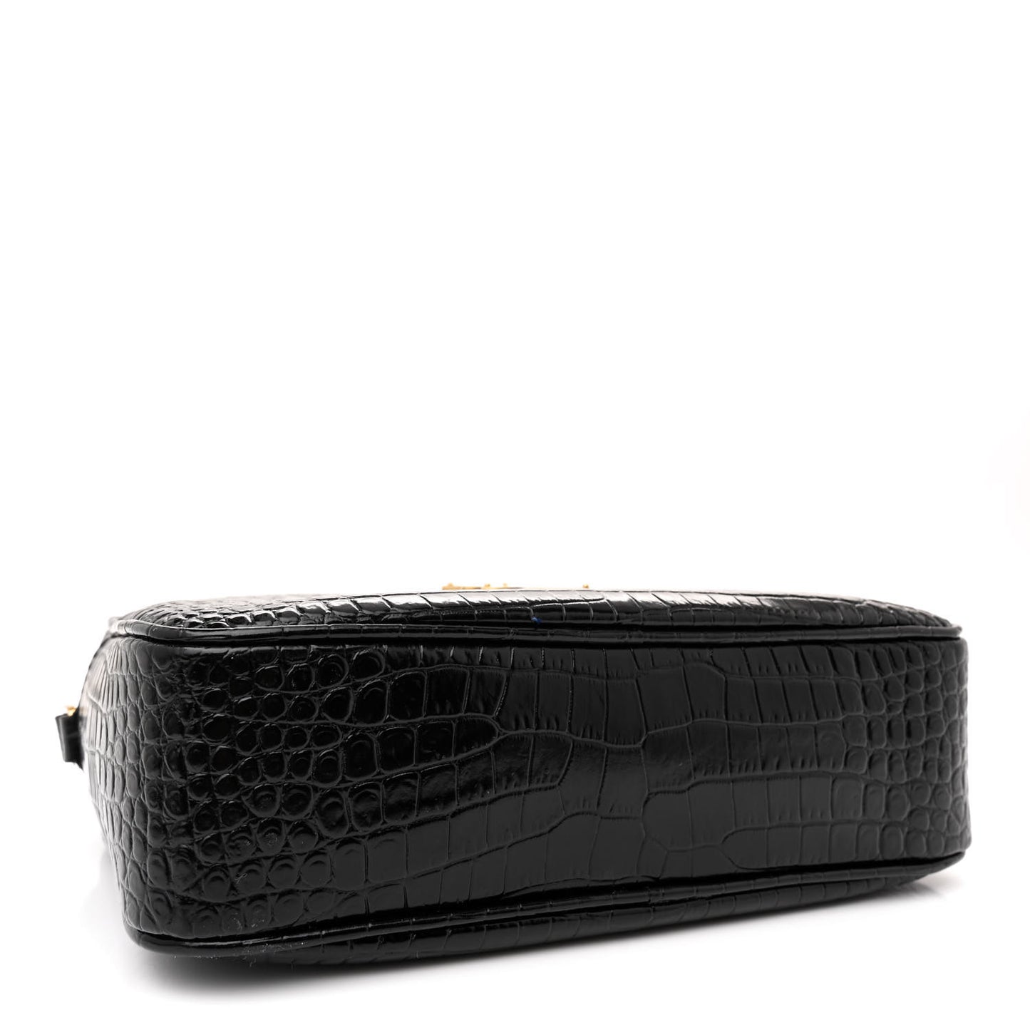 Patent Calfskin Crocodile Embossed Monogram Lou Camera Bag Black