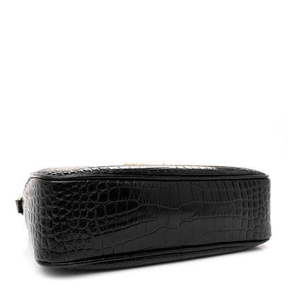 Saint Laurent Patent Calfskin Crocodile Embossed Monogram Lou Camera Bag Black 4 of 12