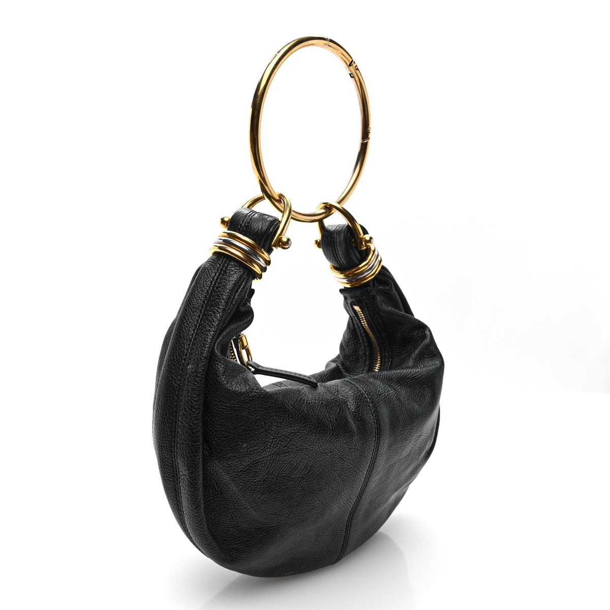 Grained Calfskin Mini Bracelet Hobo Bag Black