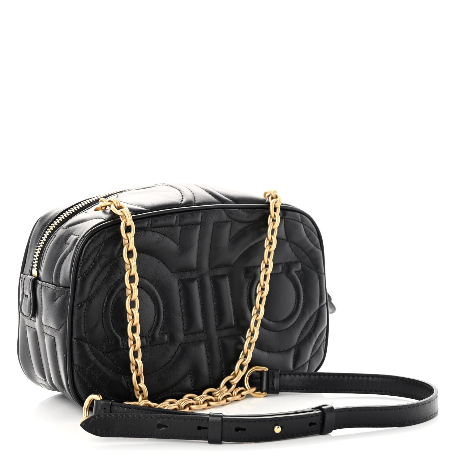 Salvatore Ferragamo Calfskin Quilted Gancini Camera Bag Black 3 of 10