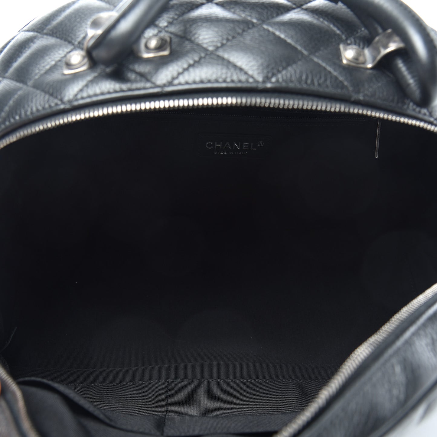 Calfskin Quilted Medium Airlines Round Trip Bowling Bag Black