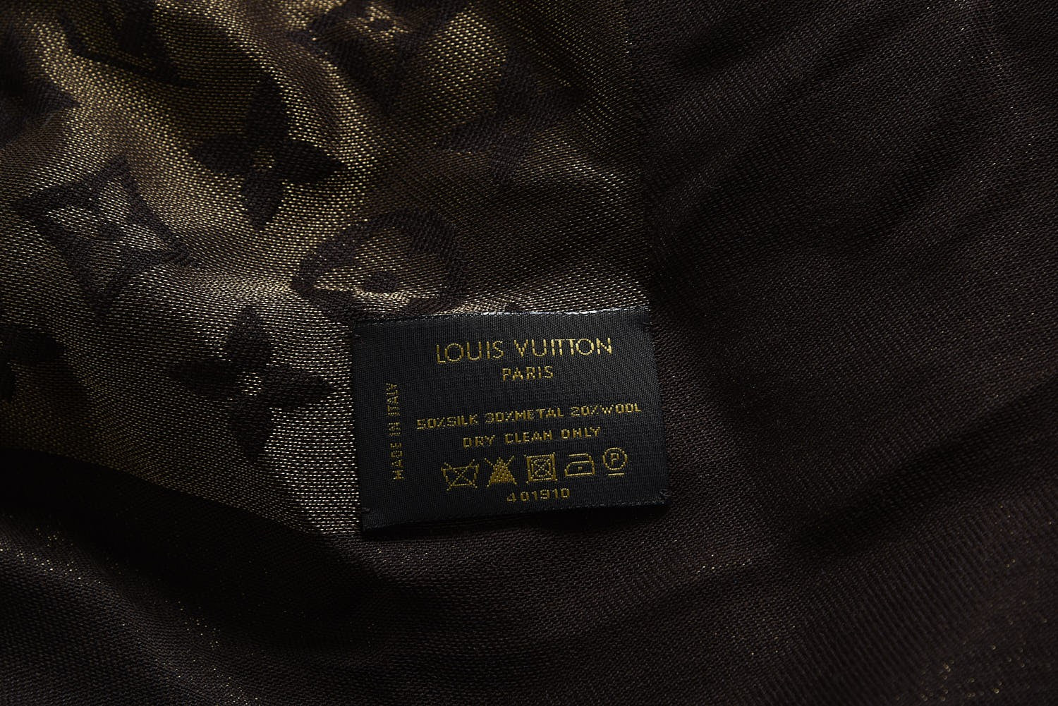 Louis Vuitton Silk Lurex Wool Monogram Shine Shawl Brown 4 of 4