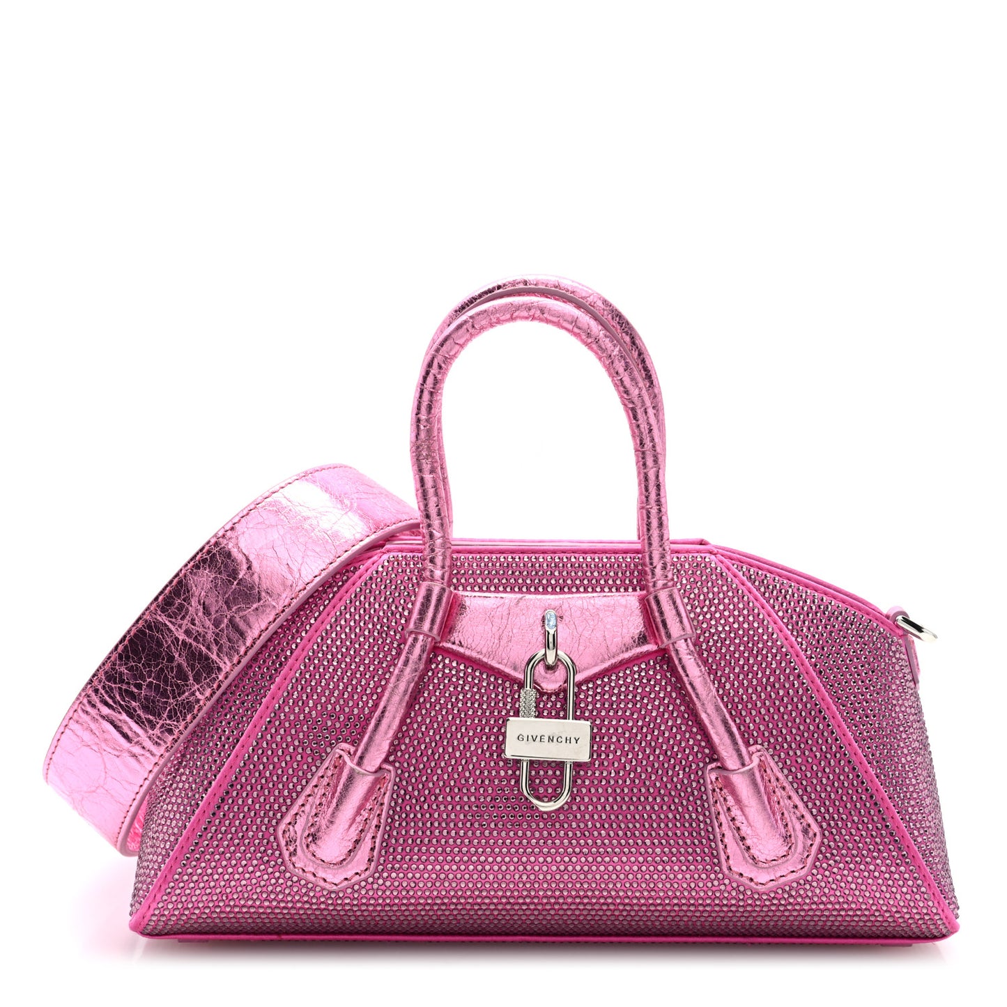 Lambskin Satin Strass Mini Antigona Stretch Neon Pink