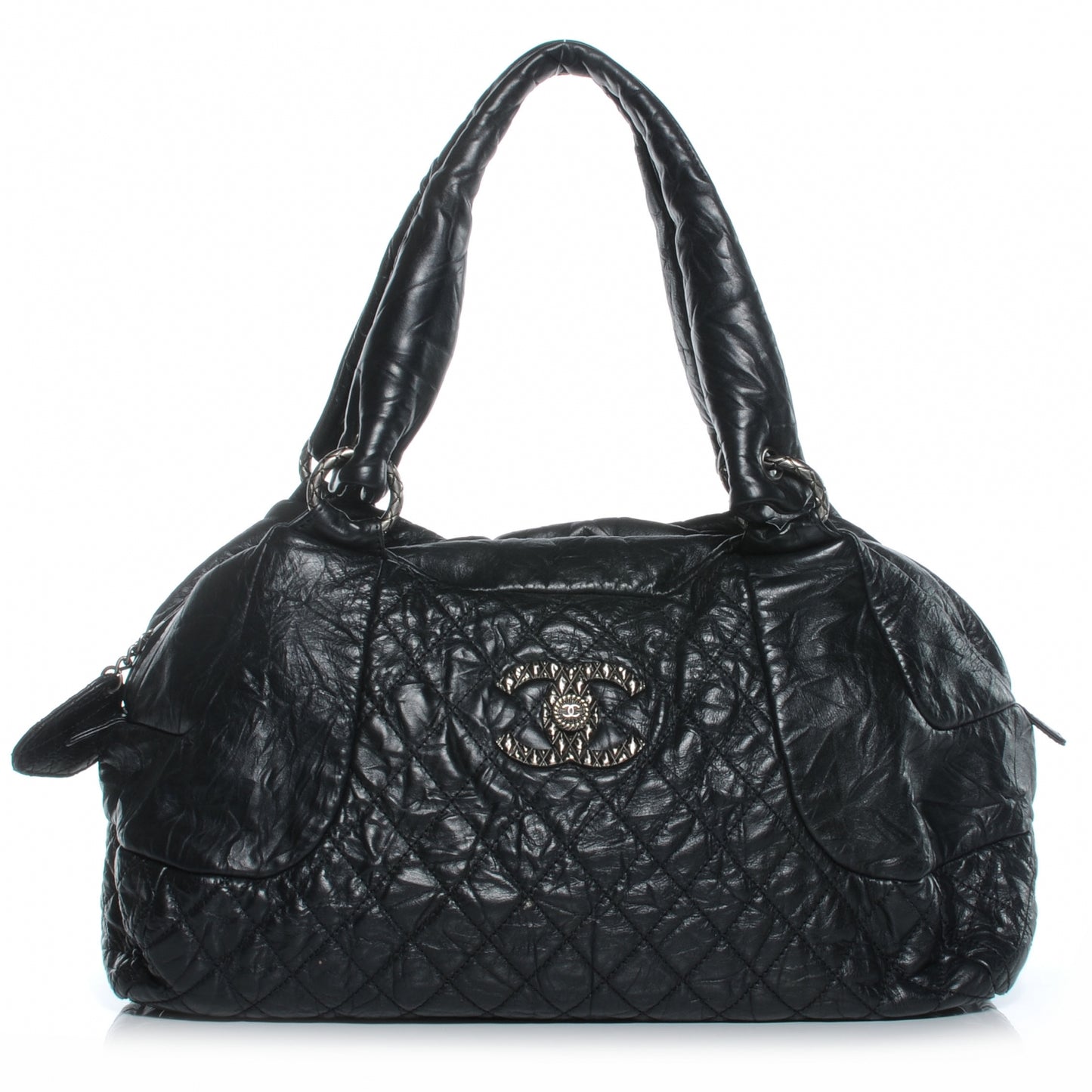 Aged Calfskin Coco Rider Bowling Bag Black
