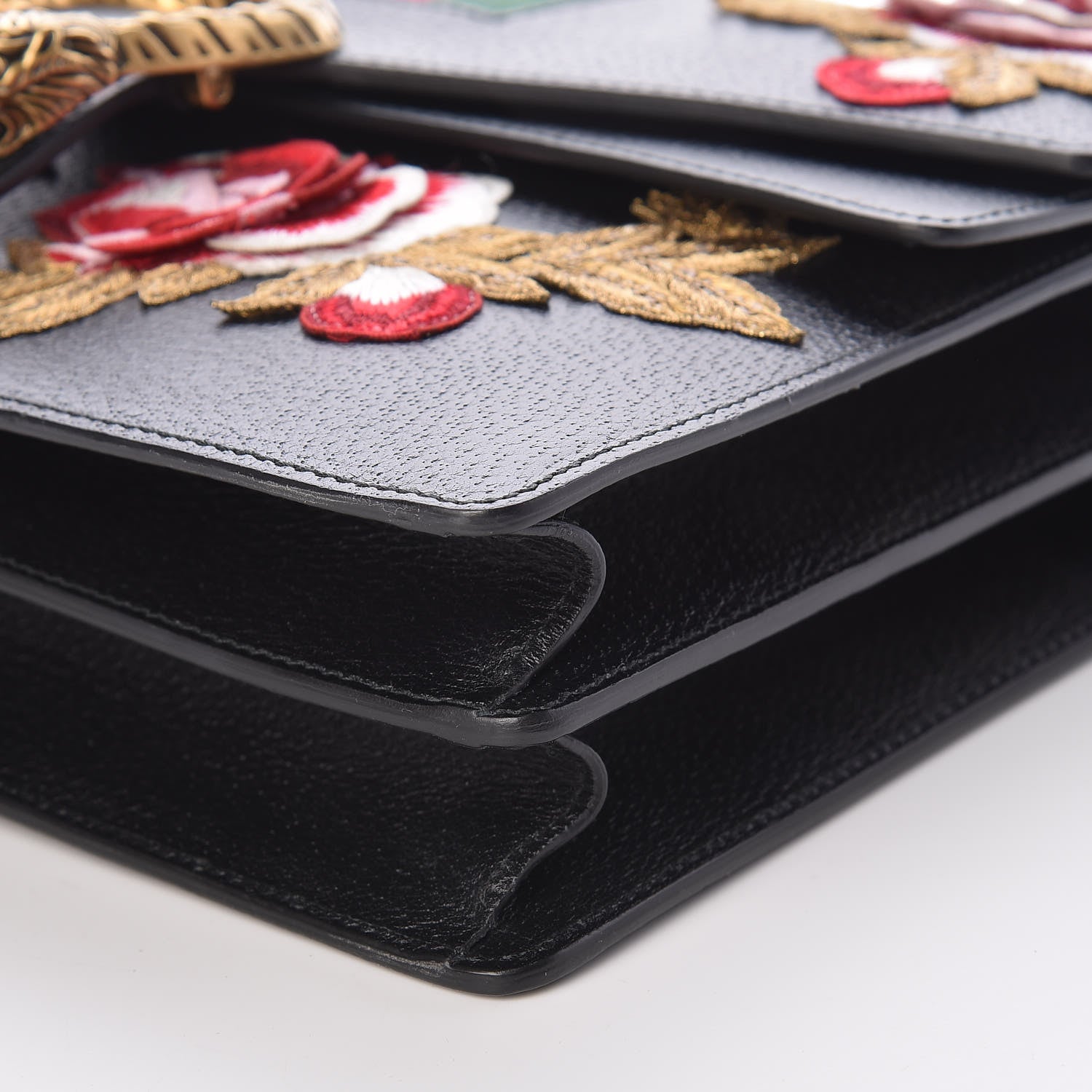 Gucci Calfskin Web Floral Embroidered Medium Dionysus Shoulder Bag Black 9 of 9