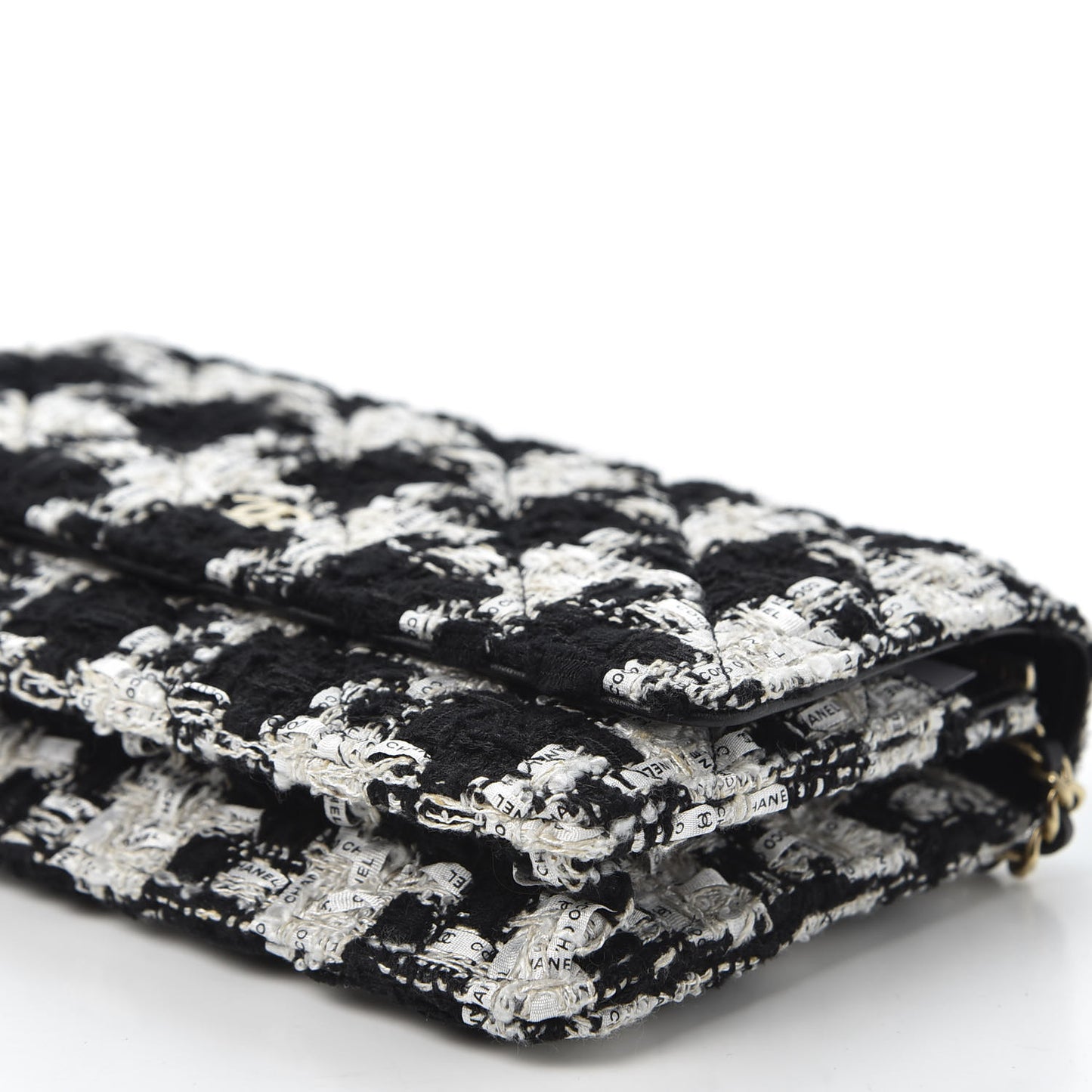 Tweed Quilted Wallet On Chain WOC Black Ecru White