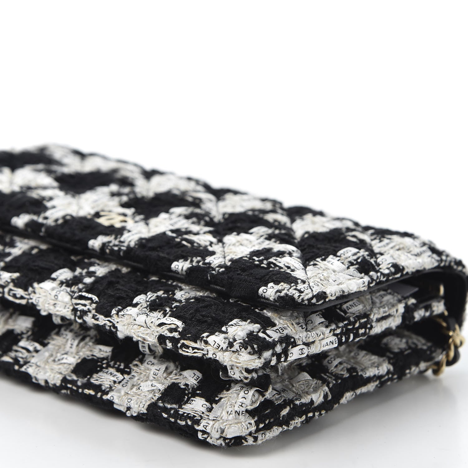 Chanel Tweed Quilted Wallet On Chain WOC Black Ecru White 6 of 11