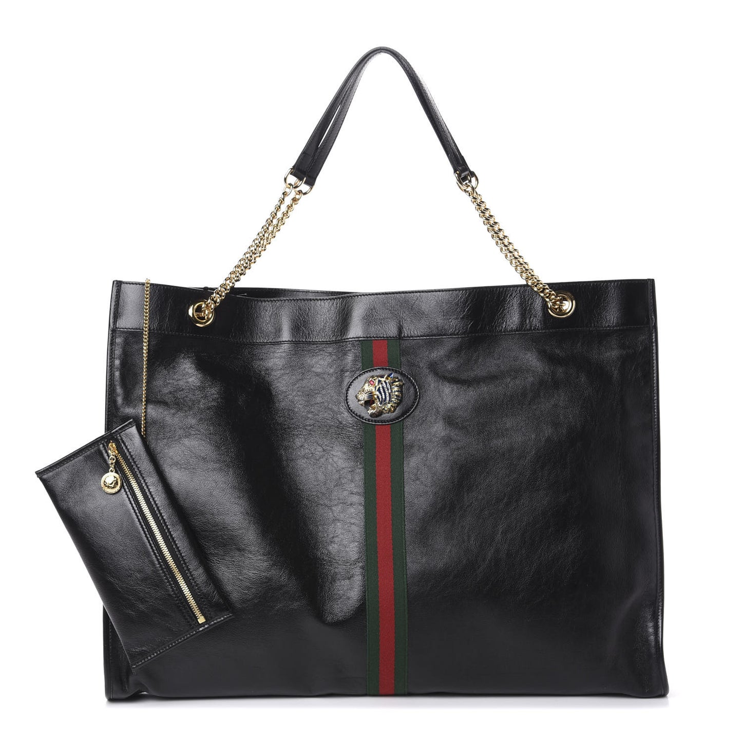 Calfskin Maxi Rajah Chain Tote Black